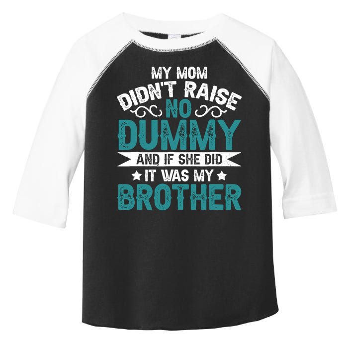 My Mom Didnt Raise No Dummy If She Did It Was My Brother Toddler Fine Jersey T-Shirt