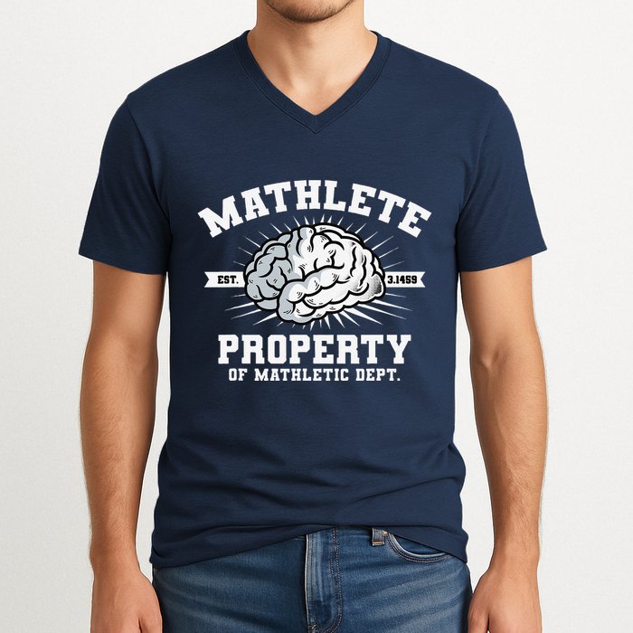 Mathlete Mathletic Dept. Est 3.1459 Math Teacher Pi Day V-Neck T-Shirt