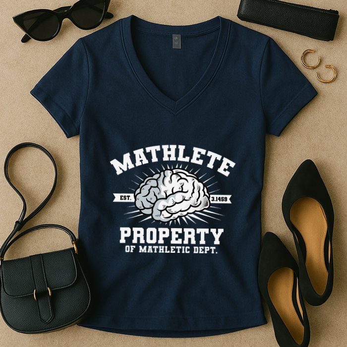 Mathlete Mathletic Dept. Est 3.1459 Math Teacher Pi Day Women's V-Neck T-Shirt