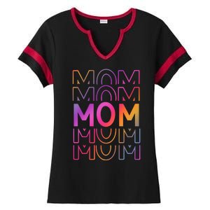 Mom Mothers Day Colorful Rainbow Ladies Halftime Notch Neck Tee