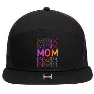 Mom Mothers Day Colorful Rainbow 7 Panel Mesh Trucker Snapback Hat