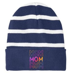 Mom Mothers Day Colorful Rainbow Striped Beanie with Solid Band