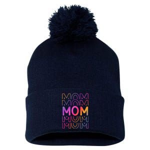 Mom Mothers Day Colorful Rainbow Pom Pom 12in Knit Beanie