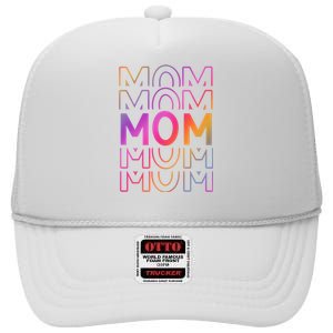 Mom Mothers Day Colorful Rainbow High Crown Mesh Back Trucker Hat