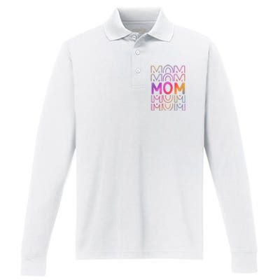 Mom Mothers Day Colorful Rainbow Performance Long Sleeve Polo