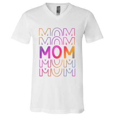 Mom Mothers Day Colorful Rainbow V-Neck T-Shirt