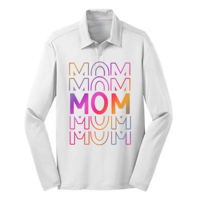 Mom Mothers Day Colorful Rainbow Silk Touch Performance Long Sleeve Polo