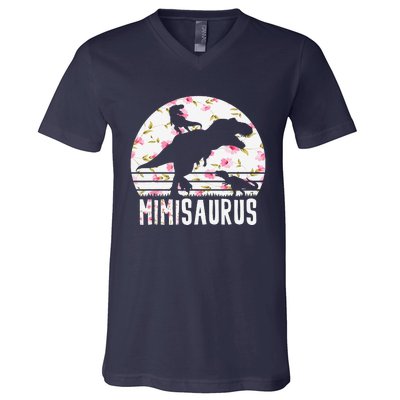 Mimisaurus Mothers Day Dinosaur Lover Funny Mom Of 2 Gift V-Neck T-Shirt