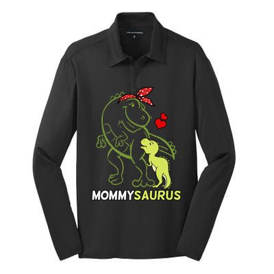 Mommysaurus Mommy Dinosaur Baby Mommy Mother's Day Silk Touch Performance Long Sleeve Polo