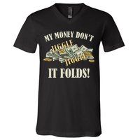 My Money Don't Jiggle Jiggle It Folds Gold Funny Meme V-Neck T-Shirt