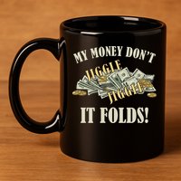 My Money Don't Jiggle Jiggle It Folds Gold Funny Meme 11oz C Handle Ceramic Mug