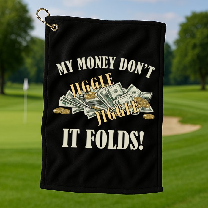 My Money Don't Jiggle Jiggle It Folds Gold Funny Meme Golf Towel