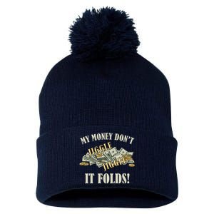 My Money Don't Jiggle Jiggle It Folds Gold Funny Meme Pom Pom 12in Knit Beanie