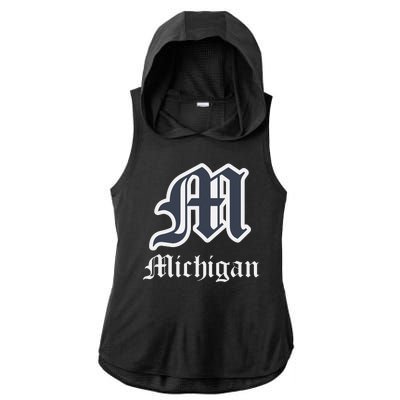 Michigan M Detroit D Logo Ladies PosiCharge Tri-Blend Wicking Draft Hoodie Tank