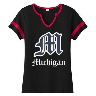 Michigan M Detroit D Logo Ladies Halftime Notch Neck Tee