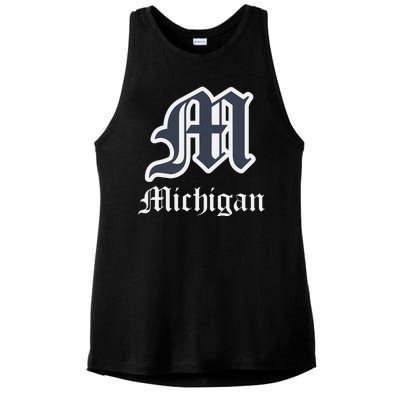 Michigan M Detroit D Logo Ladies PosiCharge Tri-Blend Wicking Tank