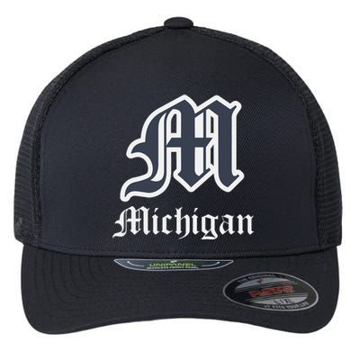 Michigan M Detroit D Logo Flexfit Unipanel Trucker Cap