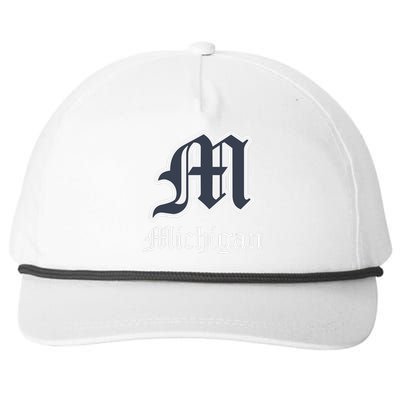 Michigan M Detroit D Logo Snapback Five-Panel Rope Hat