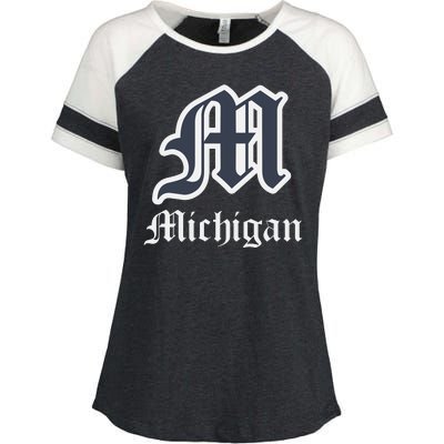 Michigan M Detroit D Logo Enza Ladies Jersey Colorblock Tee