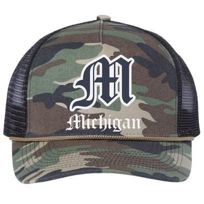 Michigan M Detroit D Logo Retro Rope Trucker Hat Cap