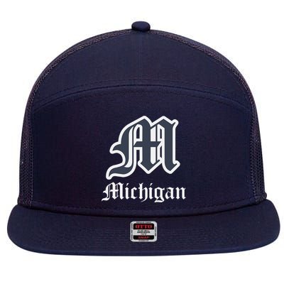 Michigan M Detroit D Logo 7 Panel Mesh Trucker Snapback Hat