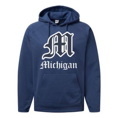 Michigan M Detroit D Logo Performance Fleece Hoodie