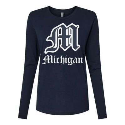 Michigan M Detroit D Logo Womens Cotton Relaxed Long Sleeve T-Shirt