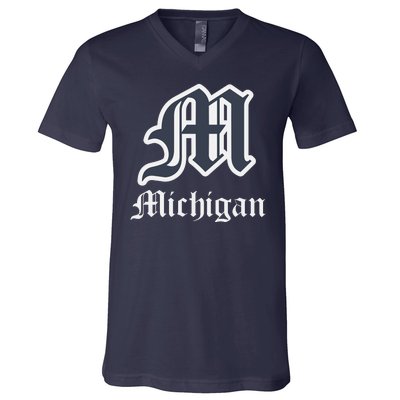 Michigan M Detroit D Logo V-Neck T-Shirt