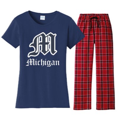 Michigan M Detroit D Logo Women's Flannel Pajama Set