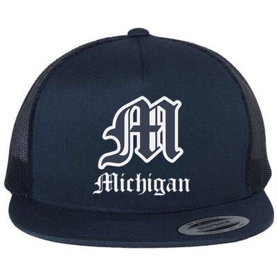 Michigan M Detroit D Logo Flat Bill Trucker Hat