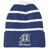 Michigan M Detroit D Logo Striped Beanie with Solid Band