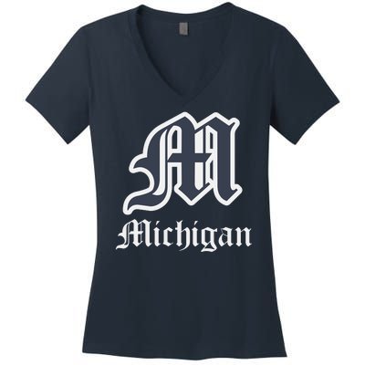 Michigan M Detroit D Logo Women's V-Neck T-Shirt