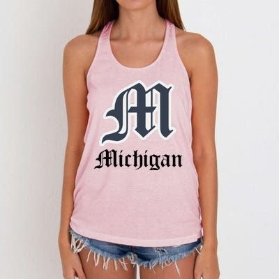 Michigan M Detroit D Logo Women's Knotted Racerback Tank