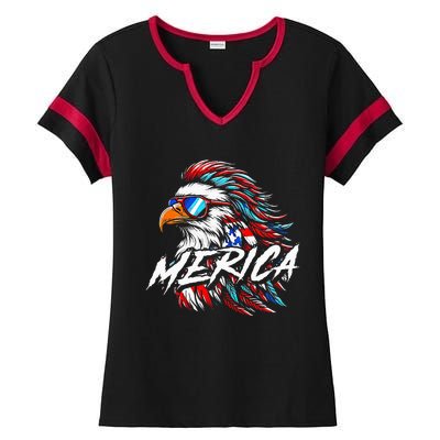 Merica Mullet Eagle Funny 4th Of July Ladies Halftime Notch Neck Tee