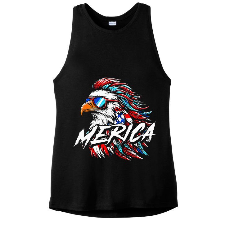 Merica Mullet Eagle Funny 4th Of July Ladies PosiCharge Tri-Blend Wicking Tank
