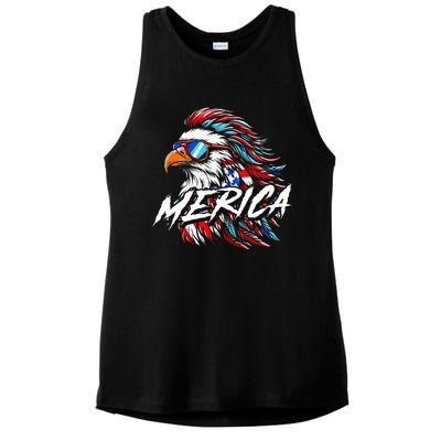 Merica Mullet Eagle Funny 4th Of July Ladies PosiCharge Tri-Blend Wicking Tank