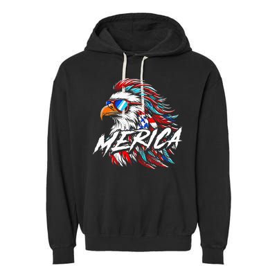 Merica Mullet Eagle Funny 4th Of July Garment-Dyed Fleece Hoodie
