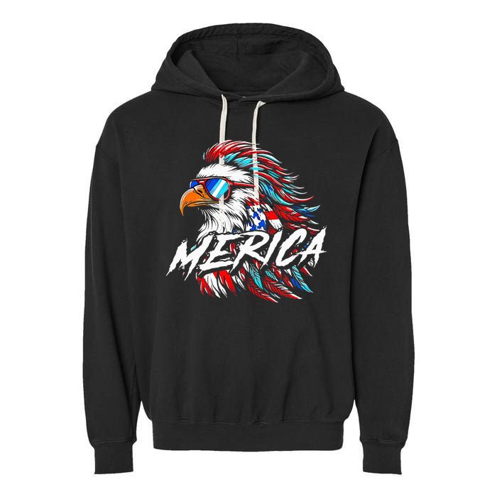 Merica Mullet Eagle Funny 4th Of July Garment-Dyed Fleece Hoodie