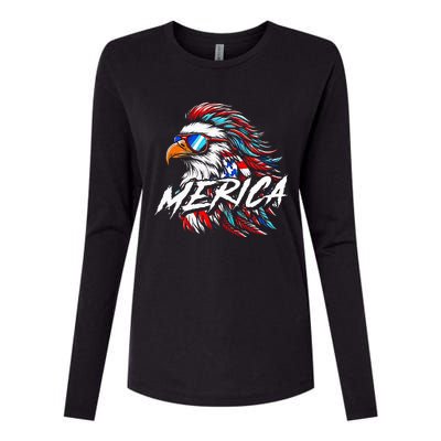 Merica Mullet Eagle Funny 4th Of July Womens Cotton Relaxed Long Sleeve T-Shirt