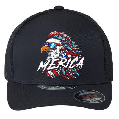 Merica Mullet Eagle Funny 4th Of July Flexfit Unipanel Trucker Cap