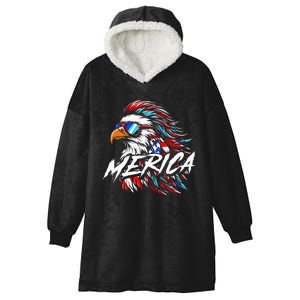 Merica Mullet Eagle Funny 4th Of July Hooded Wearable Blanket