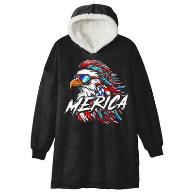 Merica Mullet Eagle Funny 4th Of July Hooded Wearable Blanket