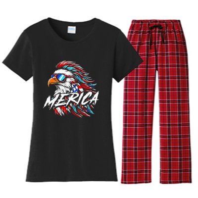 Merica Mullet Eagle Funny 4th Of July Women's Flannel Pajama Set