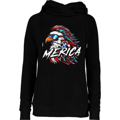 Merica Mullet Eagle Funny 4th Of July Womens Funnel Neck Pullover Hood