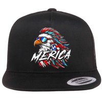 Merica Mullet Eagle Funny 4th Of July Flat Bill Trucker Hat