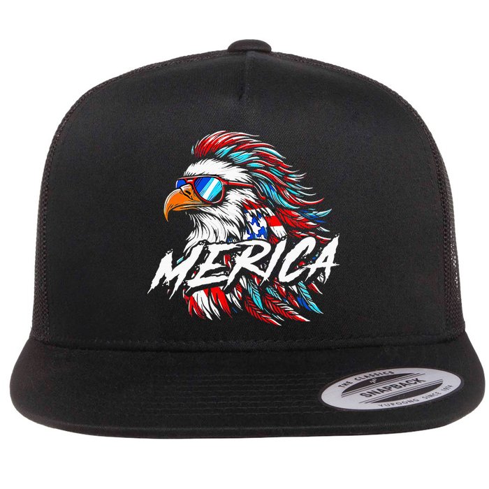 Merica Mullet Eagle Funny 4th Of July Flat Bill Trucker Hat