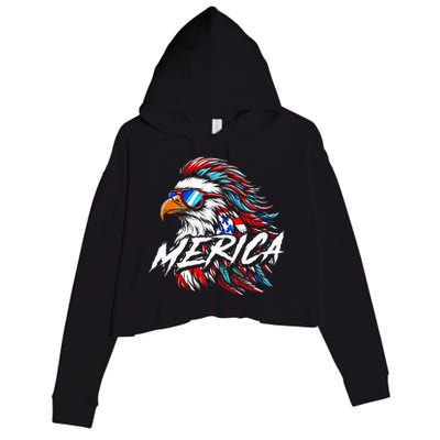 Merica Mullet Eagle Funny 4th Of July Crop Fleece Hoodie