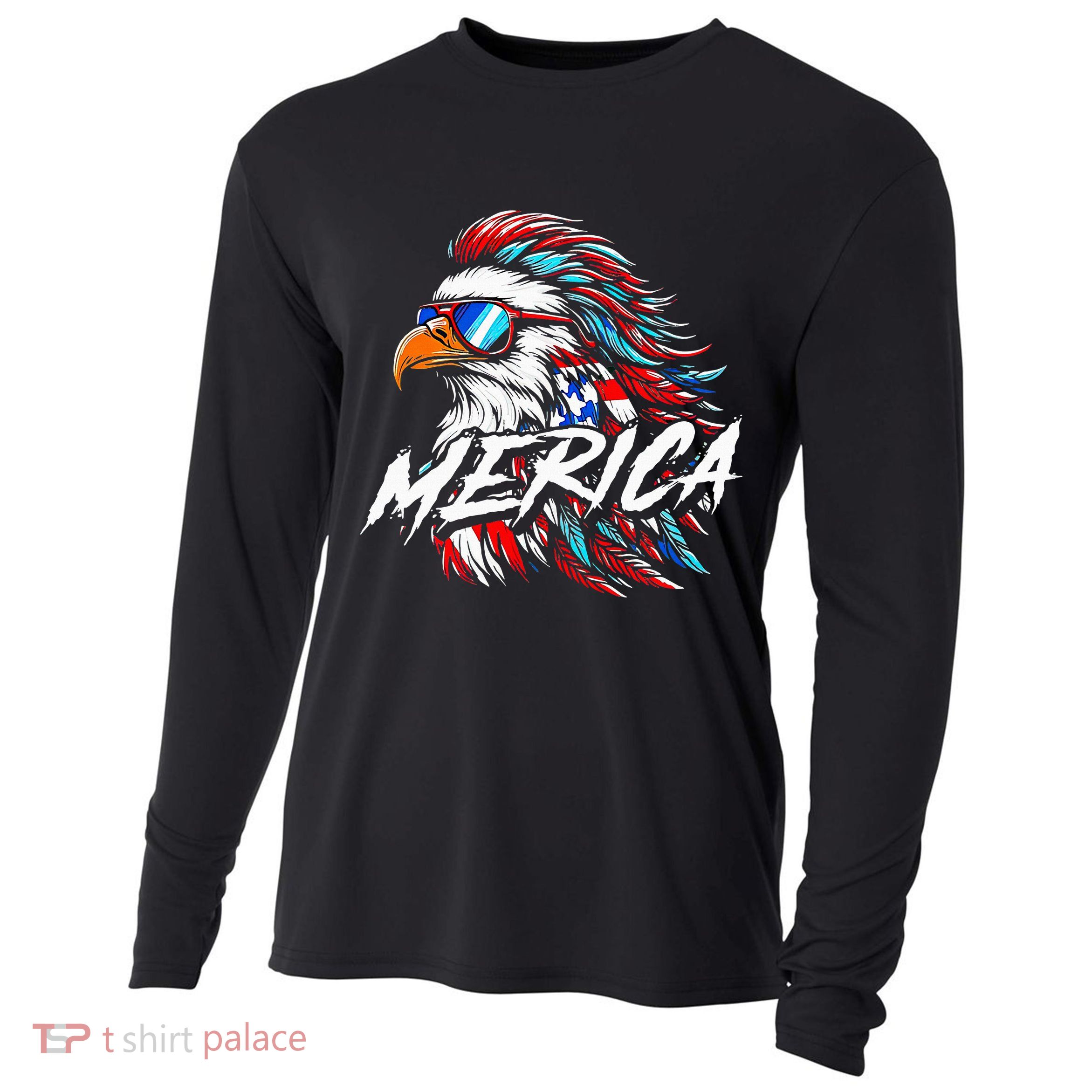 Merica Mullet Eagle Funny 4th Of July Cooling Performance Long Sleeve Crew