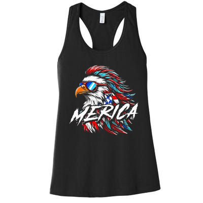 Merica Mullet Eagle Funny 4th Of July Women's Racerback Tank