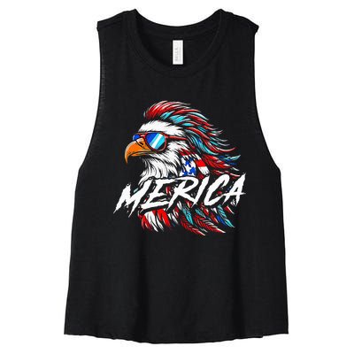 Merica Mullet Eagle Funny 4th Of July Women's Racerback Cropped Tank